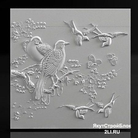 Гипсовая 3D панель "Птички" 500х500